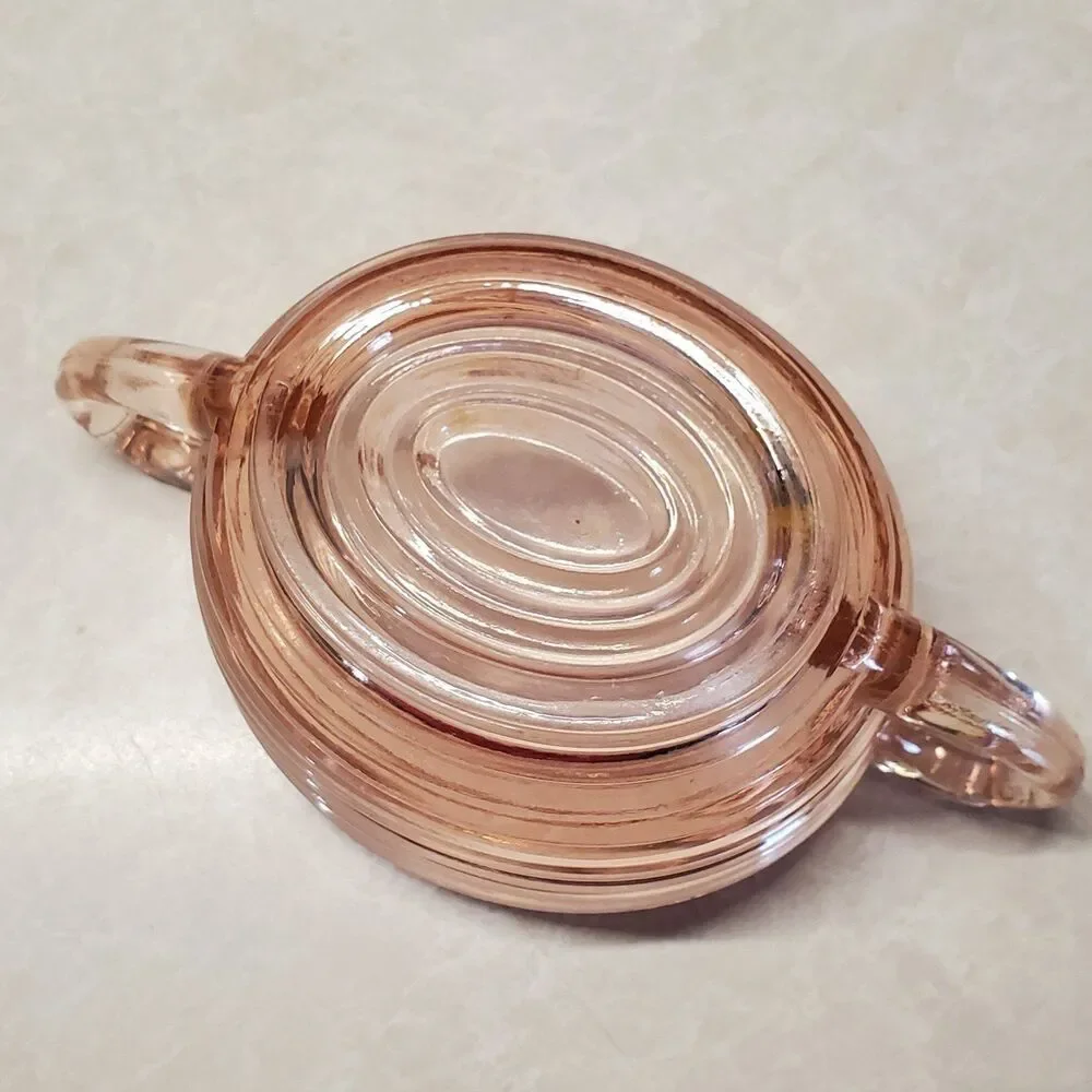 Anchor Hocking Pink Depression Glass Sugar Bowl Manhattan Pattern